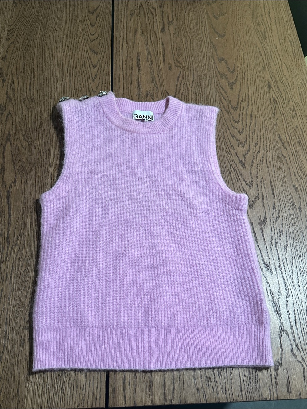 Ganni Kids Ribbed Sleeveless Knit Top in Light Pink with Decorative Buttons S